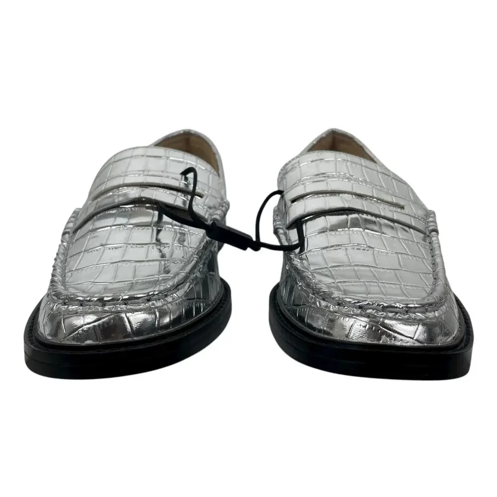 Ann Taylor LOFT Metallic Embossed Slip On Penny Loafers Silver Size 7.5M